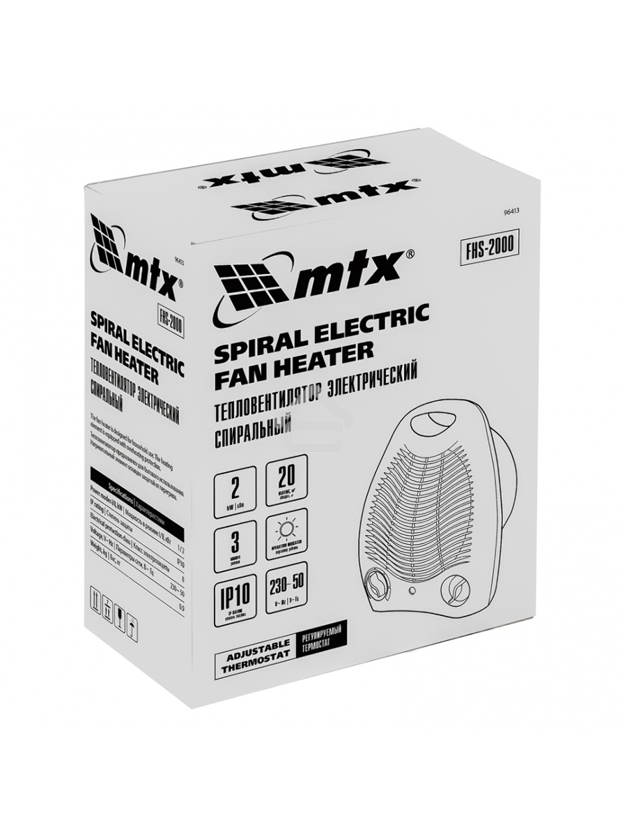 Тепловентилятор MTX FHS-2000, белый, 1000/2000 Вт, 25 м2, термостат