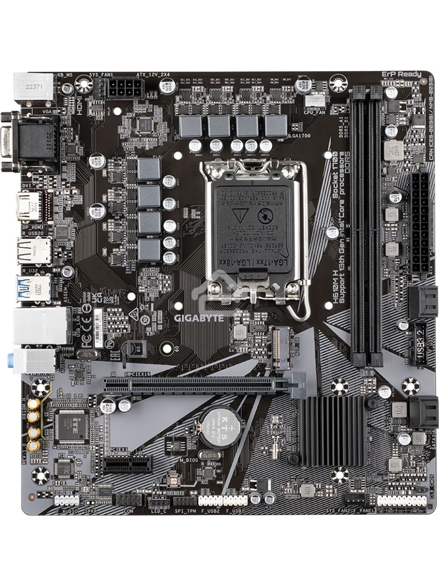 Материнская плата Gigabyte H610M H, LGA 1700, Intel H610, 2xDDR5, 4xSATA, 1xM.2, 1xPCIe 4.0 x16, 1xPCIe x1, 1xHDMI, 1xVGA, 1x 1Gb LAN, 2xUSB-A 3.2 Gen 1, 4xUSB-A 2.0, 3x3.5 мм, 7.1, mATX