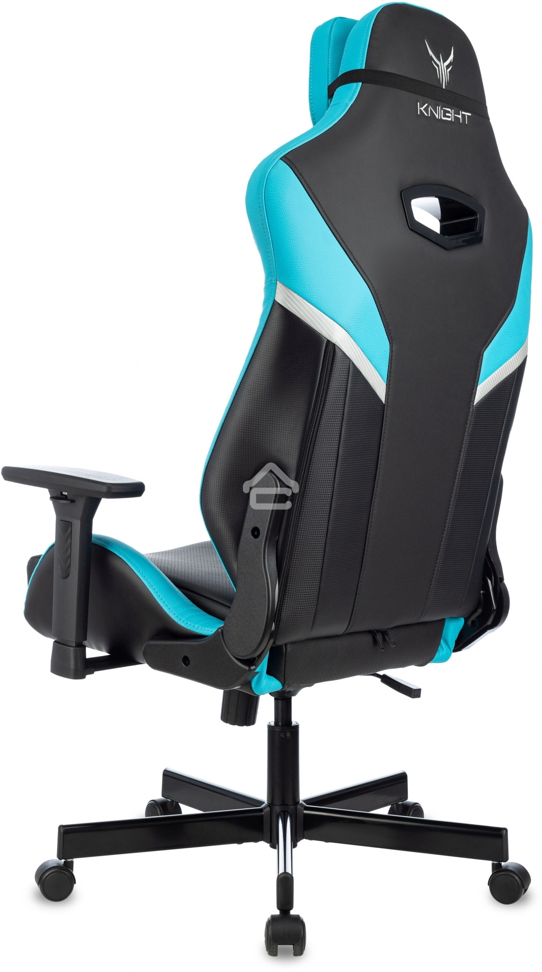 Кресло игровое Knight Thunder 5X черный/голубой эко.кожа крестов. металл