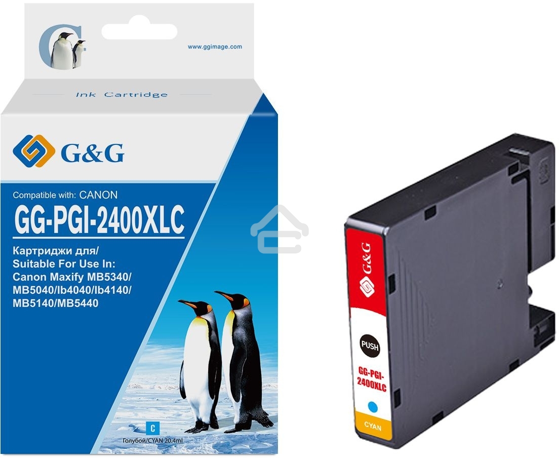 Картридж струйный G&G GG-PGI-2400XLC (PGI-2400XL C) голубой (20.4 мл) для Canon Maxify iB4040/iB4140/МВ5040/MB5140/МВ5340/MB5440