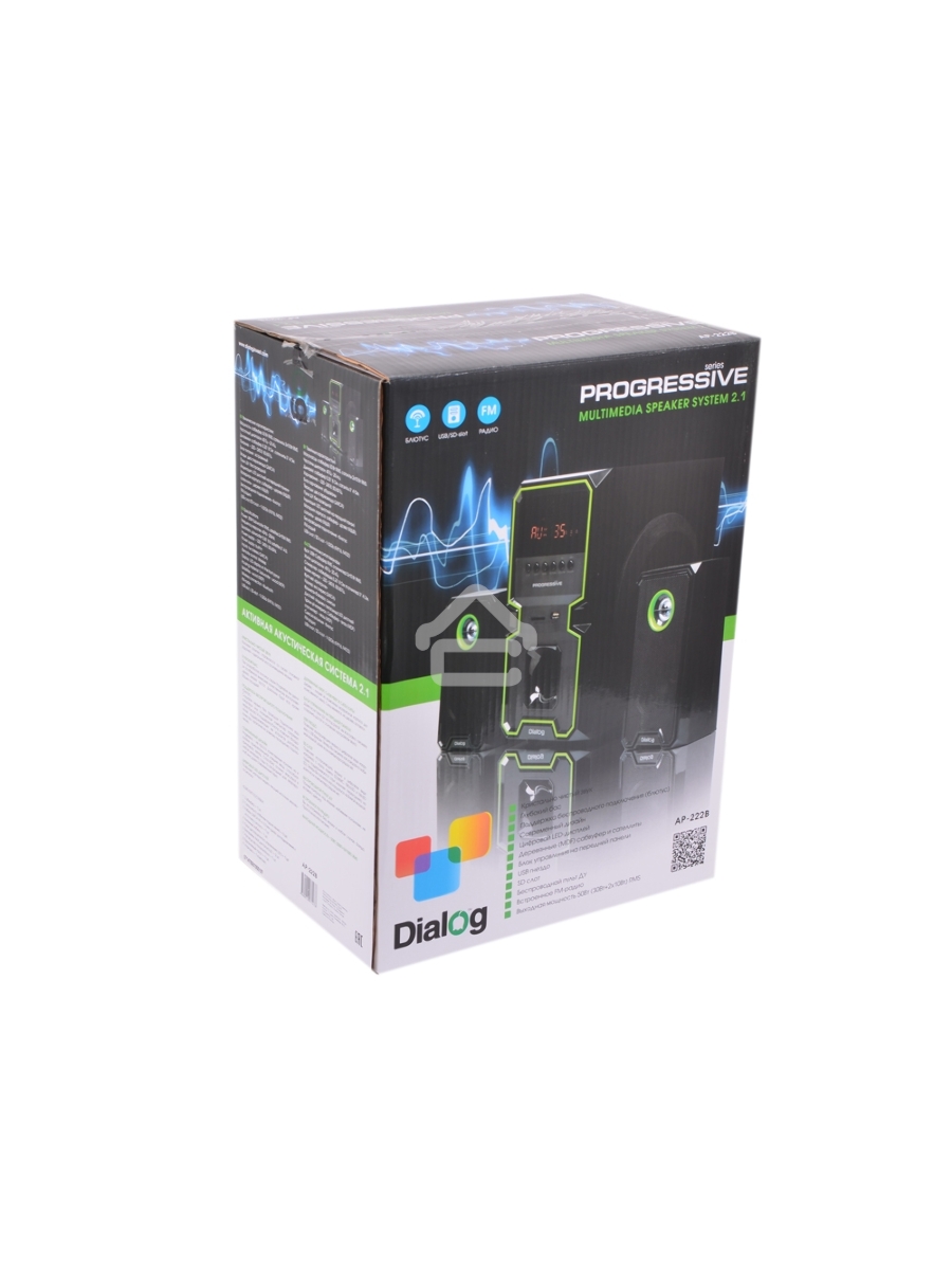 Колонки Dialog Progressive AP-222B BLACK - акустические колонки 2.1, 30W+2*10W RMS, Bluetooth, USB+SD reader