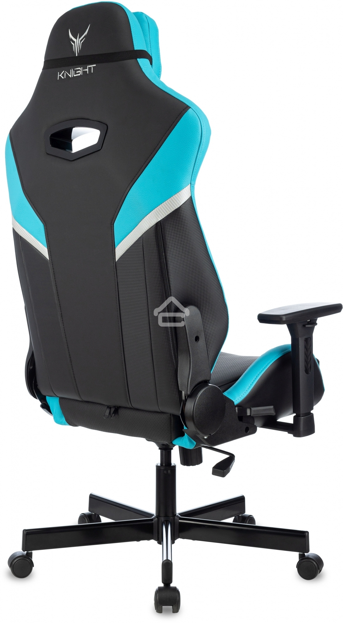 Кресло игровое Knight Thunder 5X черный/голубой эко.кожа крестов. металл