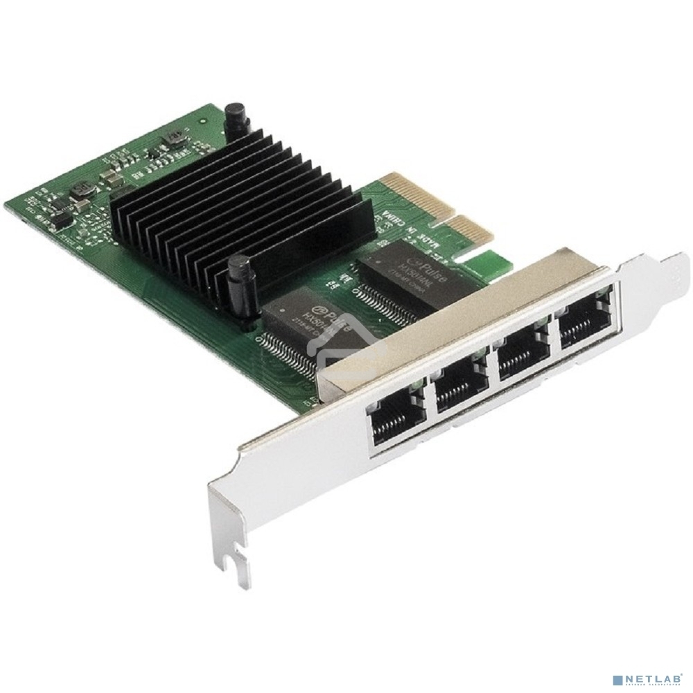 Сетевой адаптер ExeGate EXE-I350-T4V2 (PCI-E x4 v2.1, порты 4xRJ45 (медные), 10/100/1000Mbps, Gigabit NIC Intel Chipset NHI350AM4)