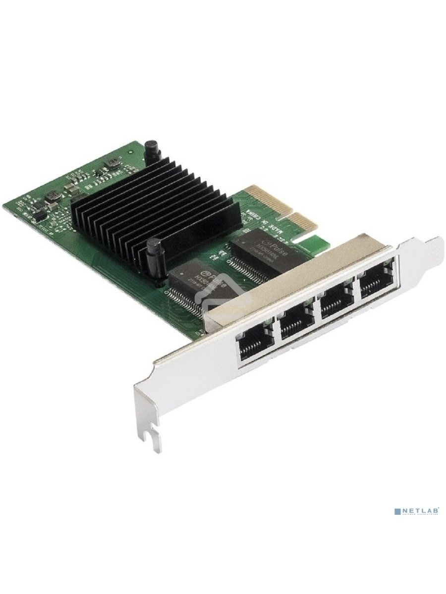 Сетевой адаптер ExeGate EXE-I350-T4V2 (PCI-E x4 v2.1, порты 4xRJ45 (медные), 10/100/1000Mbps, Gigabit NIC Intel Chipset NHI350AM4)