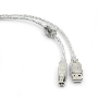 Кабель USB 2.0 Pro Cablexpert CCF-USB2-AMBM-TR-6, AM/BM, 1,8м, экран, феррит.кольца, прозрачный, пакет