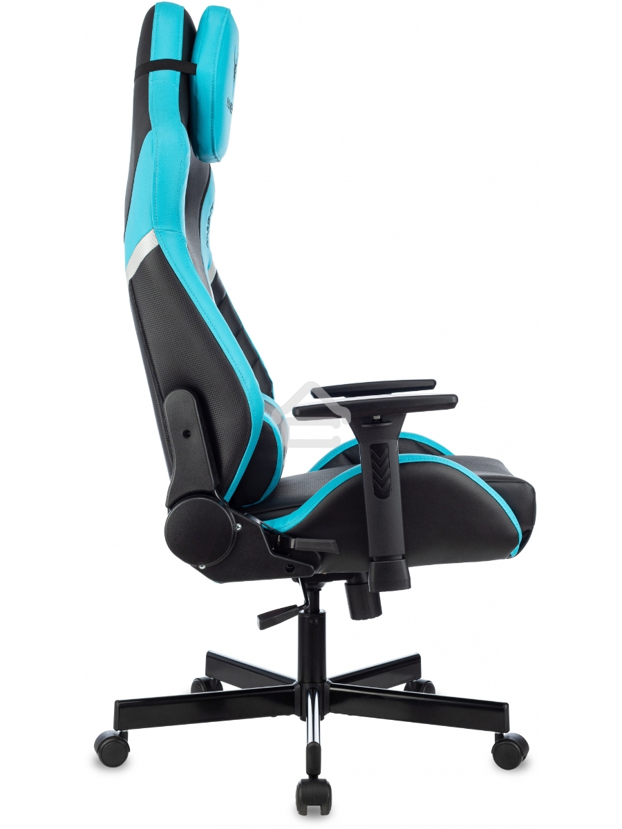 Кресло игровое Knight Thunder 5X черный/голубой эко.кожа крестов. металл