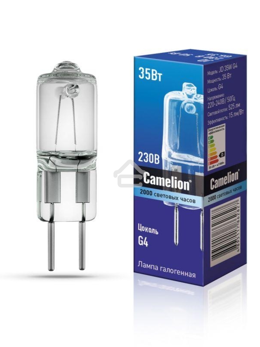 Лампа галогенная JD 35Вт капсула g4 2850К 240В Camelion 10406