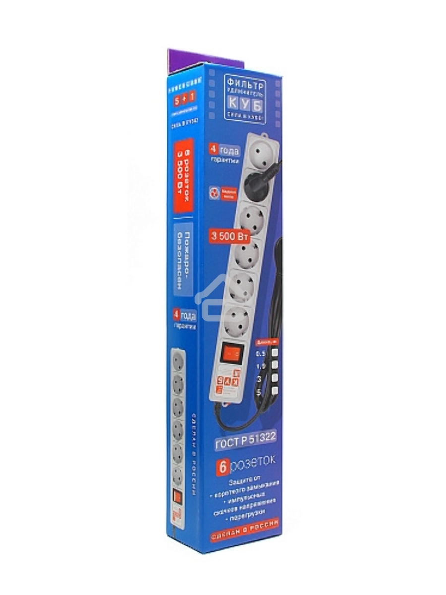 Сетевой фильтр Power Cube 1,9 м 6 розеток (белый) 16B/3,5кВт