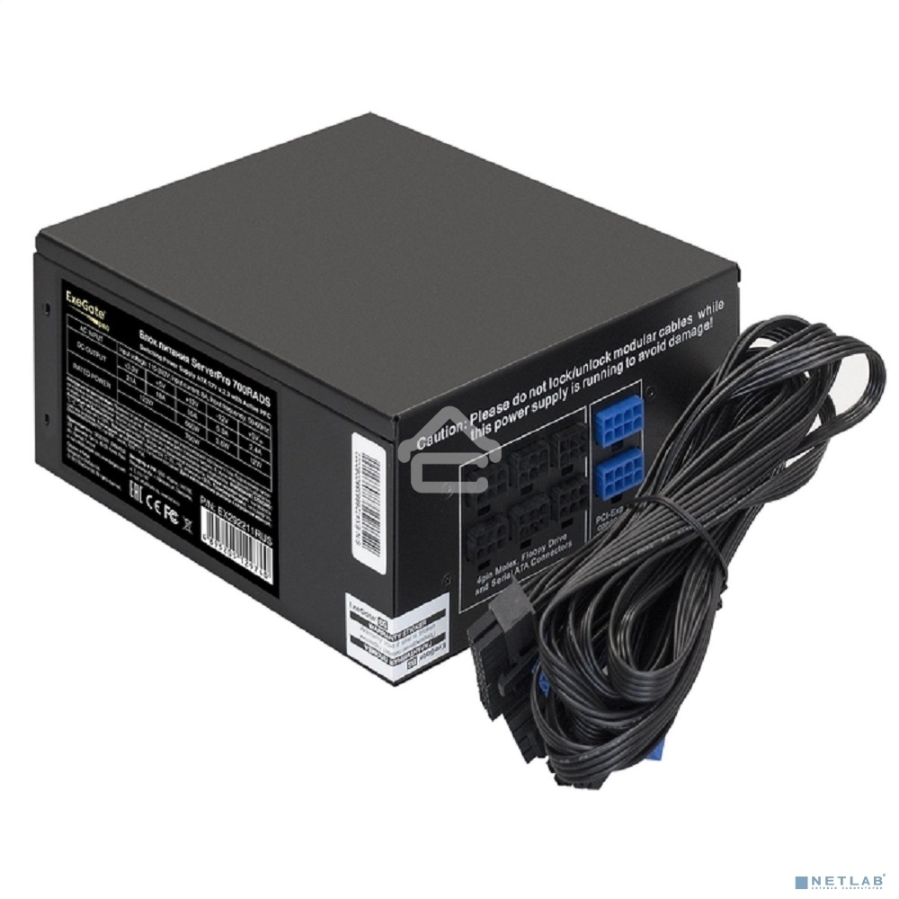 Блок питания серверный 700W ExeGate ServerPRO-700RADS (ATX, for 3U+ cases, APFC, КПД 80% (80 PLUS), 14cm fan, 24pin, 2(4+4)pin, PCIe, 5xSATA, 4xIDE, FDD, Cable Management, black)