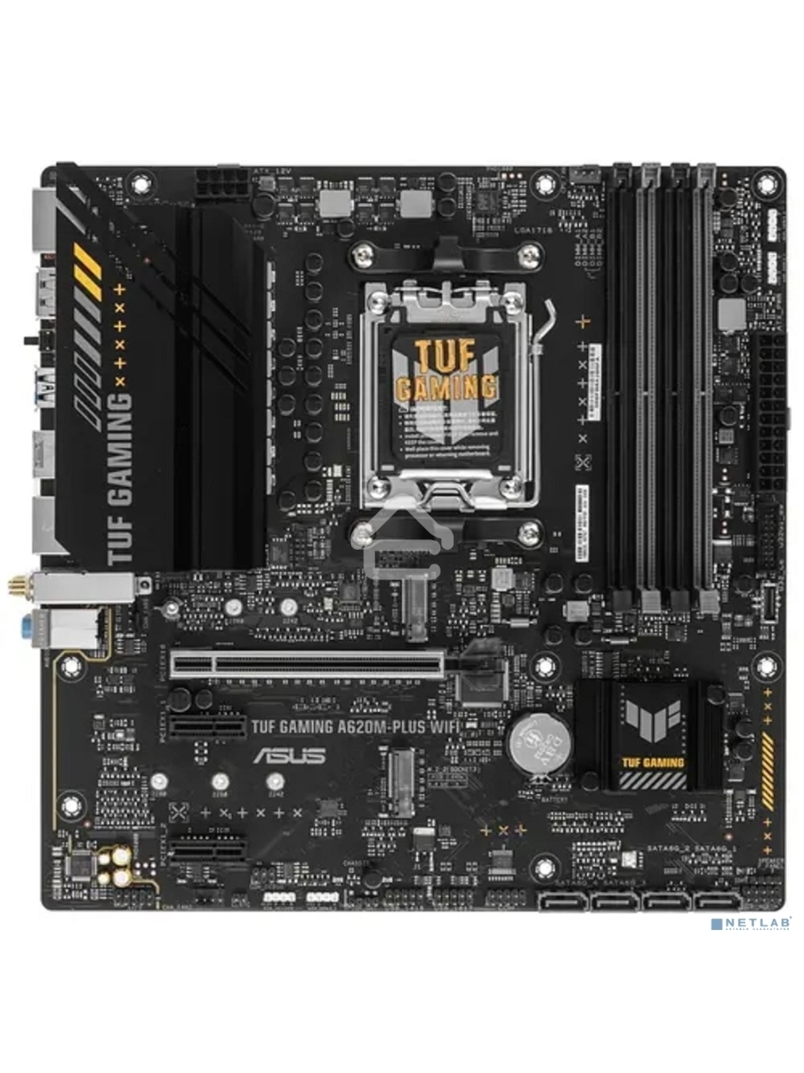 Материнская плата ASUS TUF GAMING A620M-PLUS WIFI, AM5, AMD A620, 4xDDR5, 4xSATA, 2xM.2, 1xPCIe 4.0 x16, 2xPCIe x1, 2xDP, 1xHDMI, 1x 2.5Gb LAN, 4xUSB-A 2.0, 2xUSB-A 3.2 Gen 1, 3x3.5 мм, 7.1, mATX