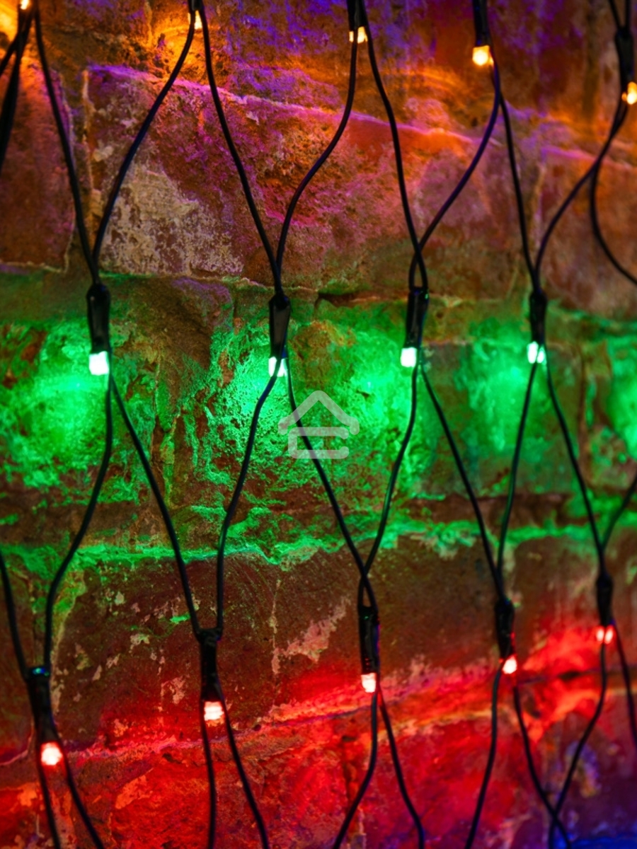 Гирлянда Сеть 2х2х1.5 м, свечение с динамикой, прозрачный ПВХ, 136 LED, 230 В, цвет свечения мультиколор