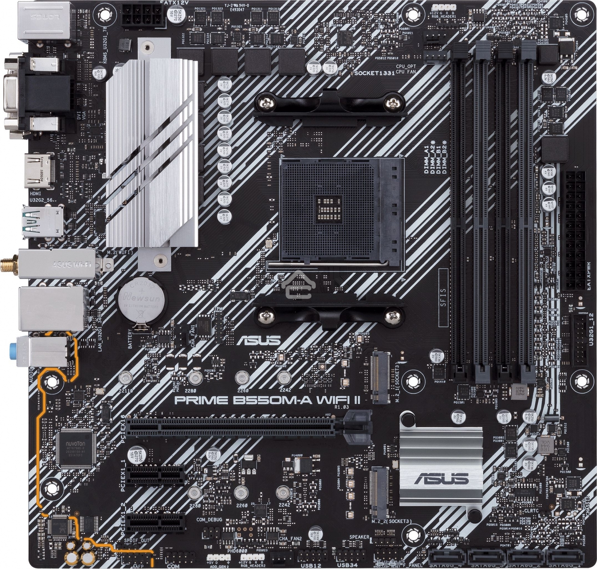 Материнская плата ASUS PRIME B550M-A WIFI II, AM4, AMD B550, 4xDDR4, 4xSATA, 2xM.2, 1xPCI-E 4.0 x16, 2xPCI-E x1, 1xDVI-D, 1xHDMI, 1xVGA, 1x 1Gb LAN, 2xUSB-A 3.2 Gen 2, 4xUSB-A 3.2 Gen 1, 3x3.5 мм, 7.1, Micro-ATX