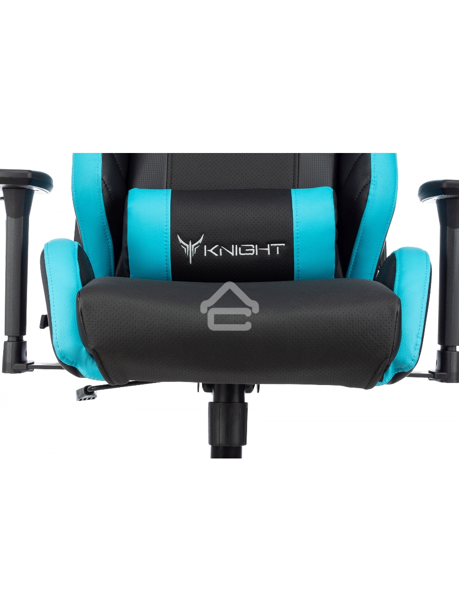 Кресло игровое Knight Thunder 5X черный/голубой эко.кожа крестов. металл
