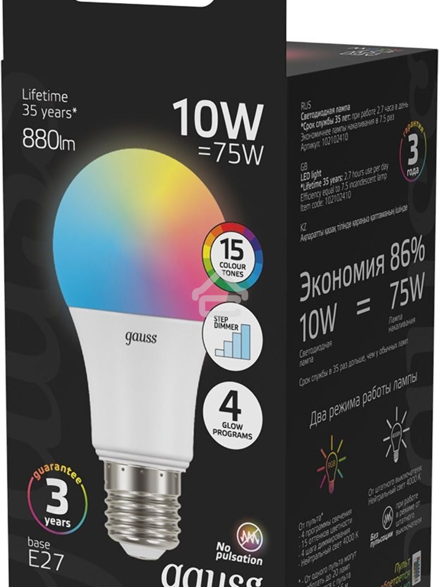 Лампа A60 10W E27 RGBW димирование LED 1/50