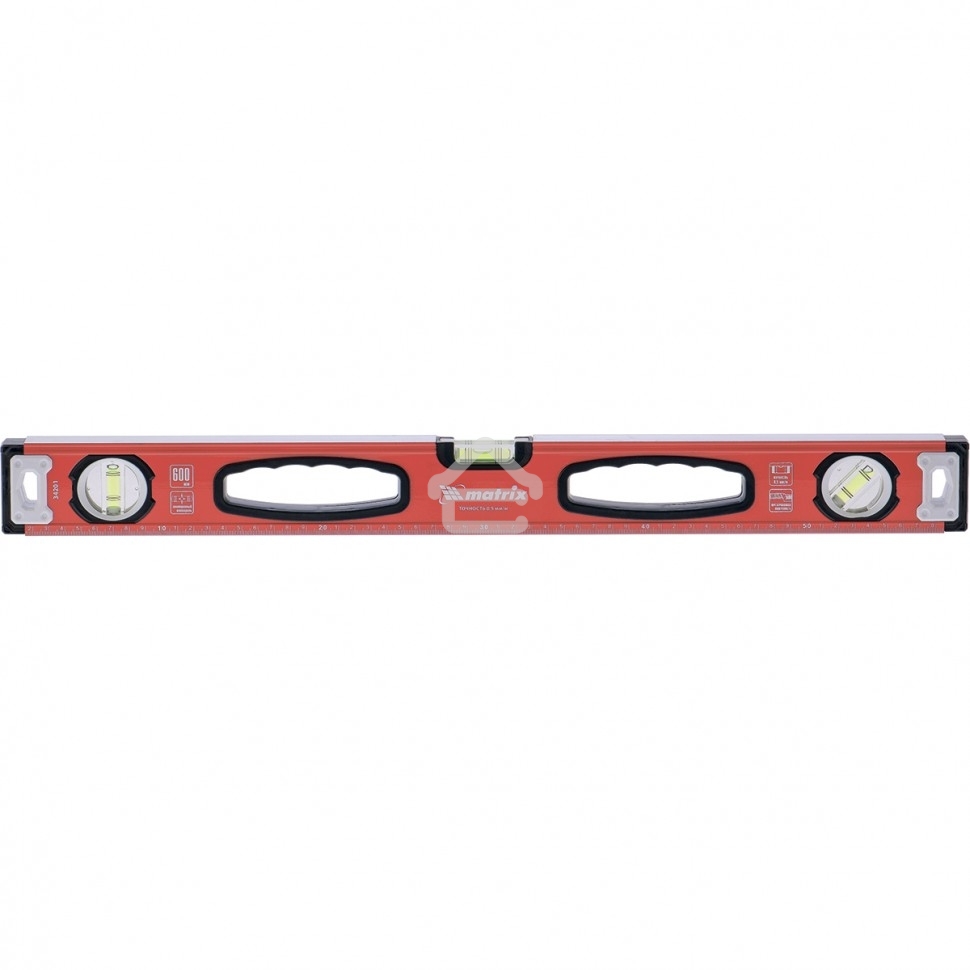 Уровень алюминиевый Matrix, фрезерованный, 3 глазка, рукоятки, 1500 мм