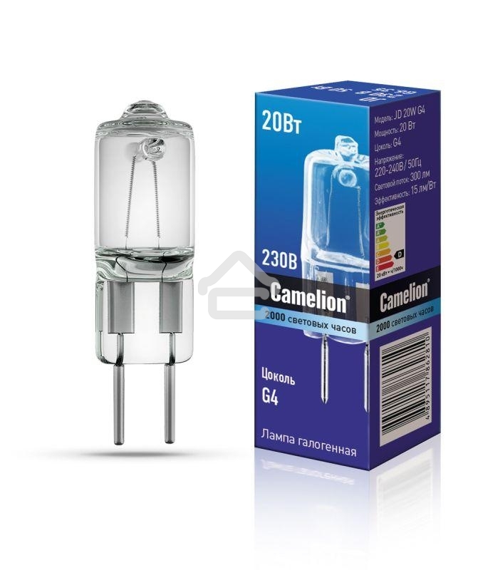 Лампа галогенная JD 20Вт капсула g4 2850К 240В g4 Camelion 10405
