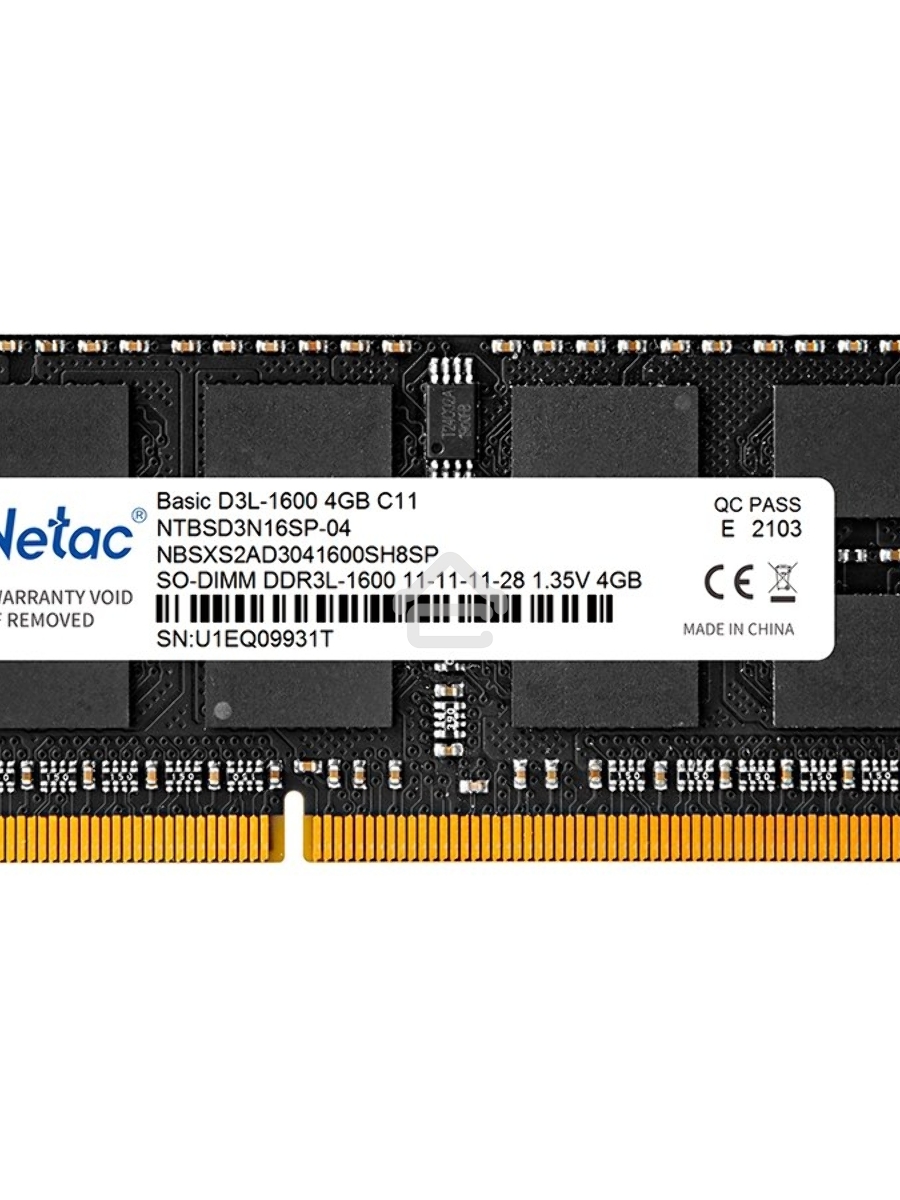 Оперативная память NETAC Basic, DDR3L, 4GB (1x4GB), 1600MHz, CL11, SO-DIMM