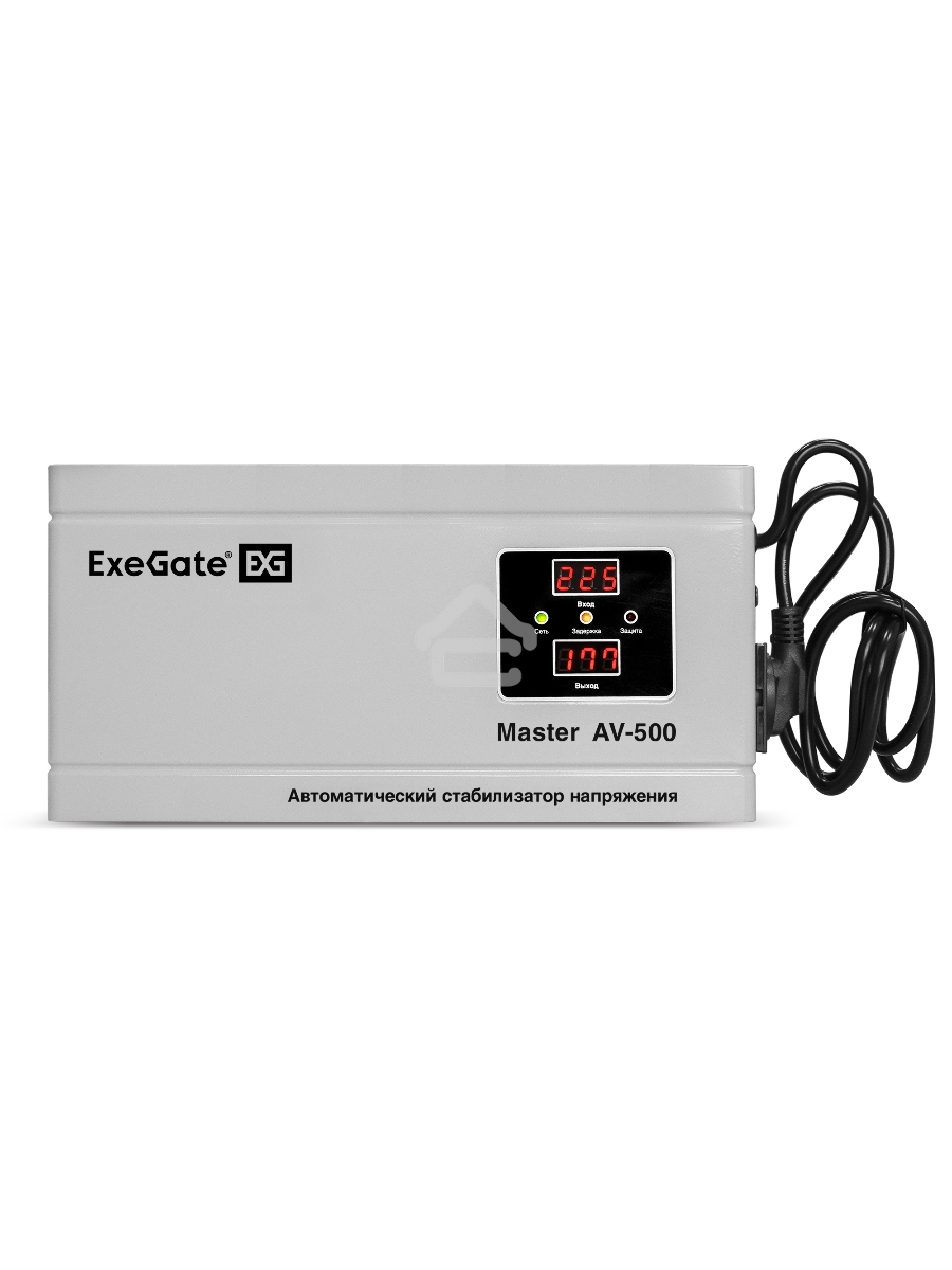 Стабилизатор напряжения ExeGate Master AV-500 (500ВА, 140-260В, цифр. индикация вход/вых. напряжения, 220В±8%, КПД 98%, 5 уровней защиты, задержка, метал.корпус, евророзетка, RTL)