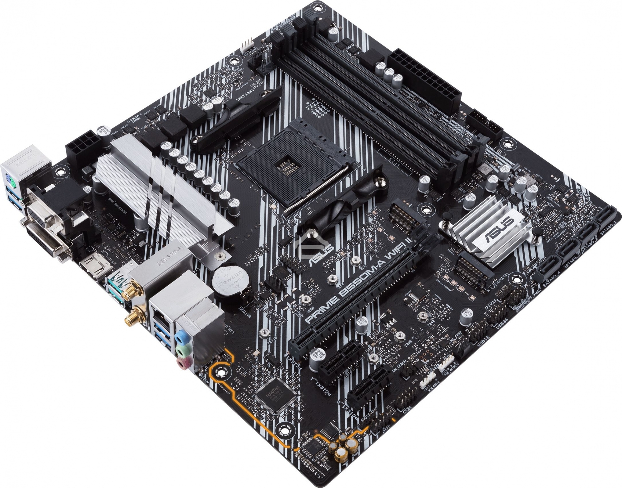 Материнская плата ASUS PRIME B550M-A WIFI II, AM4, AMD B550, 4xDDR4, 4xSATA, 2xM.2, 1xPCI-E 4.0 x16, 2xPCI-E x1, 1xDVI-D, 1xHDMI, 1xVGA, 1x 1Gb LAN, 2xUSB-A 3.2 Gen 2, 4xUSB-A 3.2 Gen 1, 3x3.5 мм, 7.1, Micro-ATX