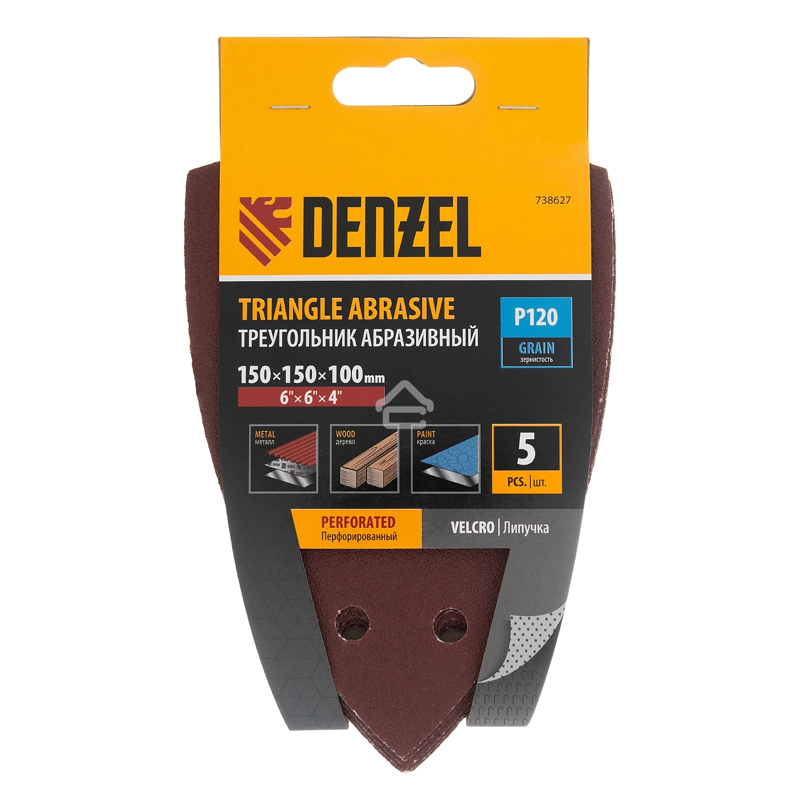 Треугольник абразивный Denzel на ворc. подложке под 