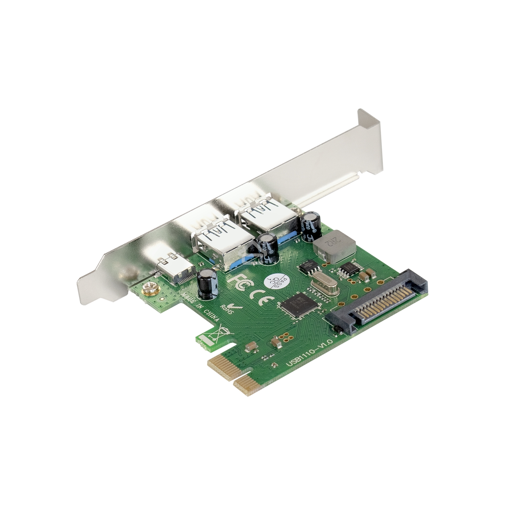Контроллер ExeGate EXE-323 PCI-E 2.0, 2*USB3.0 ext + 1*Type-C, разъем доп.питания (OEM)