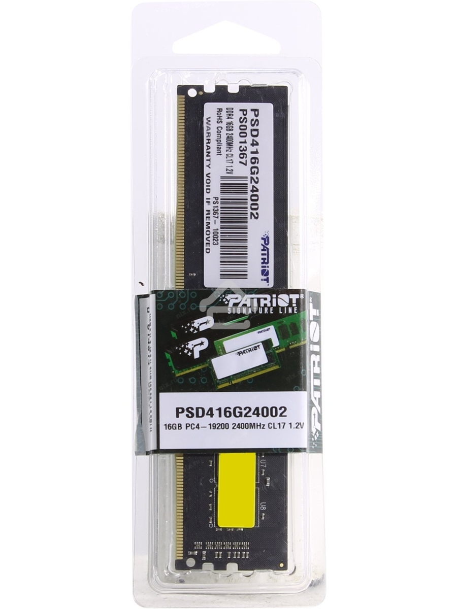 Оперативная память Patriot Signature, DDR4, 16GB (1x16 GB), 2400 MHz, CL17, DIMM