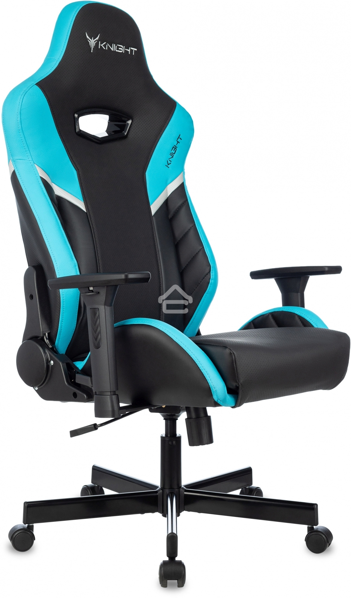 Кресло игровое Knight Thunder 5X черный/голубой эко.кожа крестов. металл