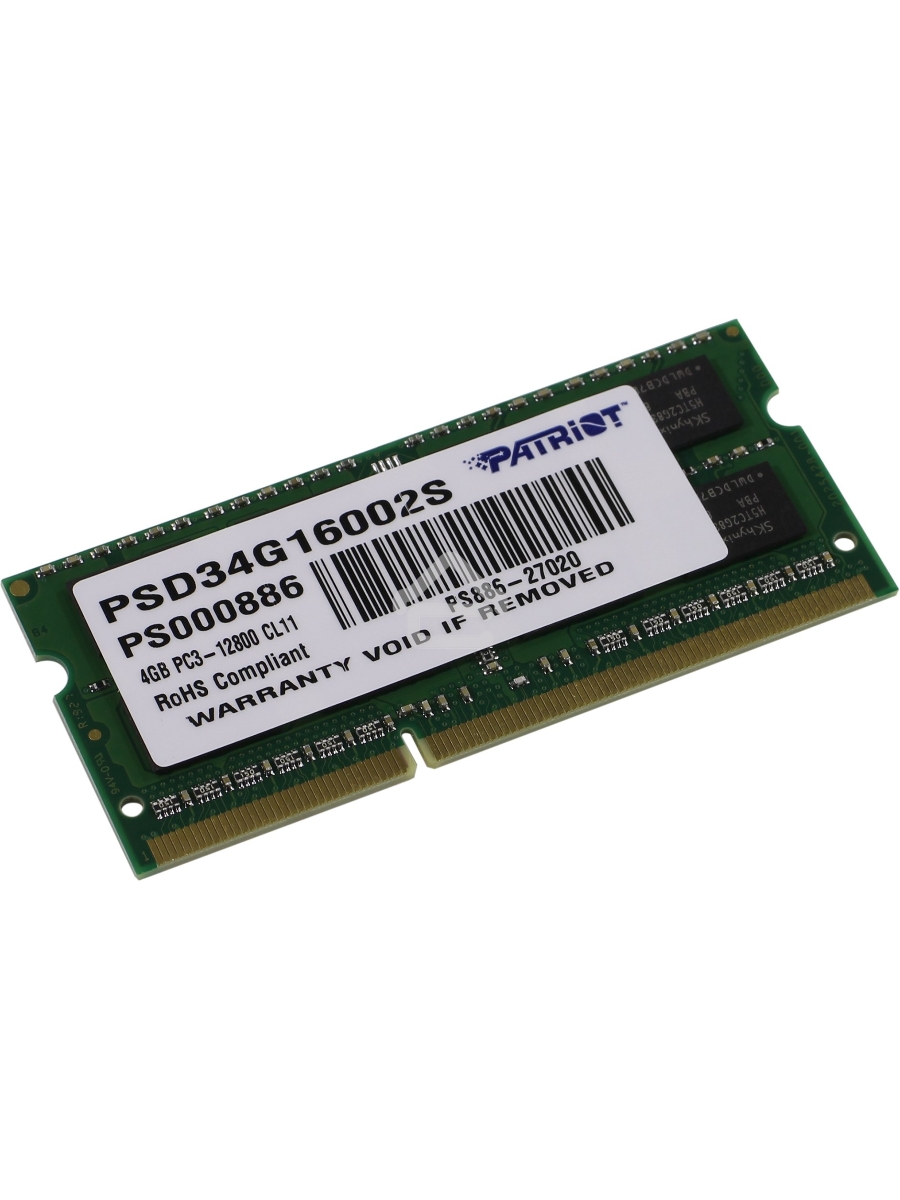 Оперативная память Patriot, DDR3, 4GB (1x4 GB), 1600 MHz, CL11, SO-DIMM
