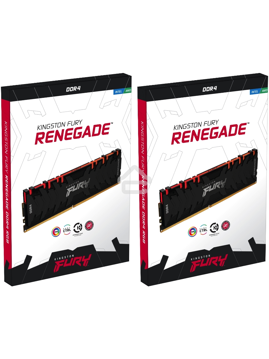 Оперативная память Kingston Fury Renegade, DDR4, 16GB (2x8GB), 3600MHz, CL16, DIMM, с радиаторами, RGB, черный