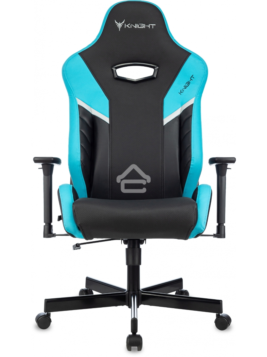 Кресло игровое Knight Thunder 5X черный/голубой эко.кожа крестов. металл