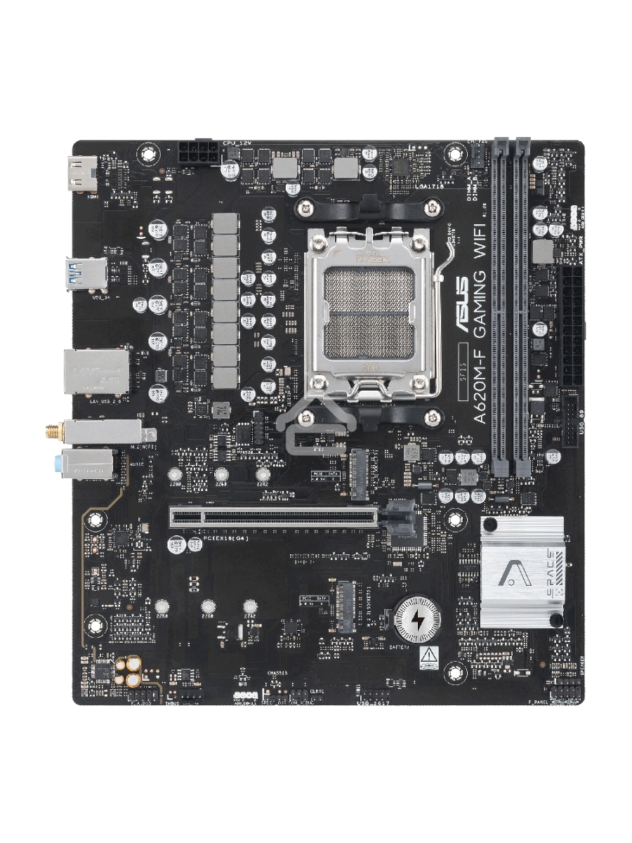 Материнская плата ASUS A620M-F GAMING WIFI, AM5, AMD A620, 2xDDR5, 2xM.2, 1xPCIe 4.0 x16, 1xHDMI, 1x2.5Gb LAN, Wi-Fi 6E, Bluetooth 5.3, 2xUSB-A 5Gbps, 2xUSB-A 2.0, 3x3.5 мм, 7.1, mATX