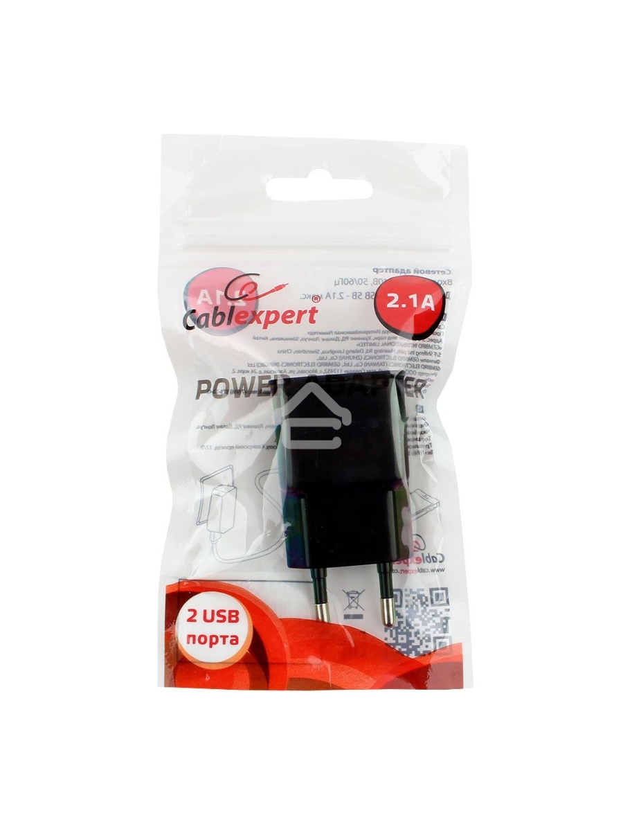 Адаптер питания Cablexpert MP3A-PC-12 100/220V - 5V USB 2 порта, 2.1A, черный