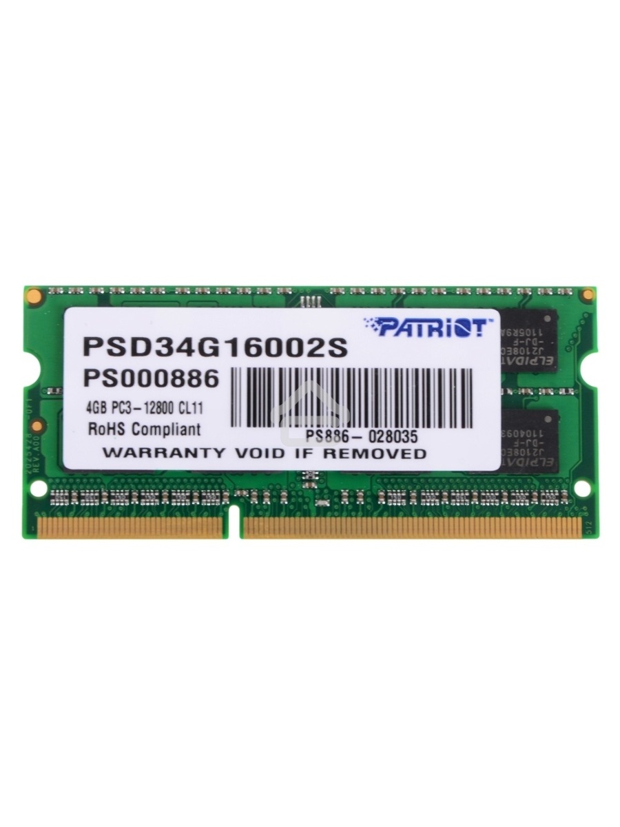 Оперативная память Patriot, DDR3, 4GB (1x4 GB), 1600 MHz, CL11, SO-DIMM