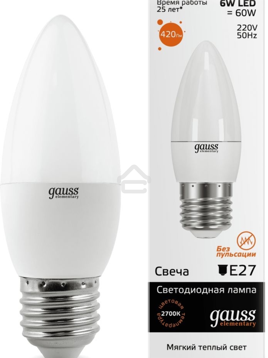 Лампа GAUSS LED Elementary Candle 6W E27 2700Kарт.LD33216