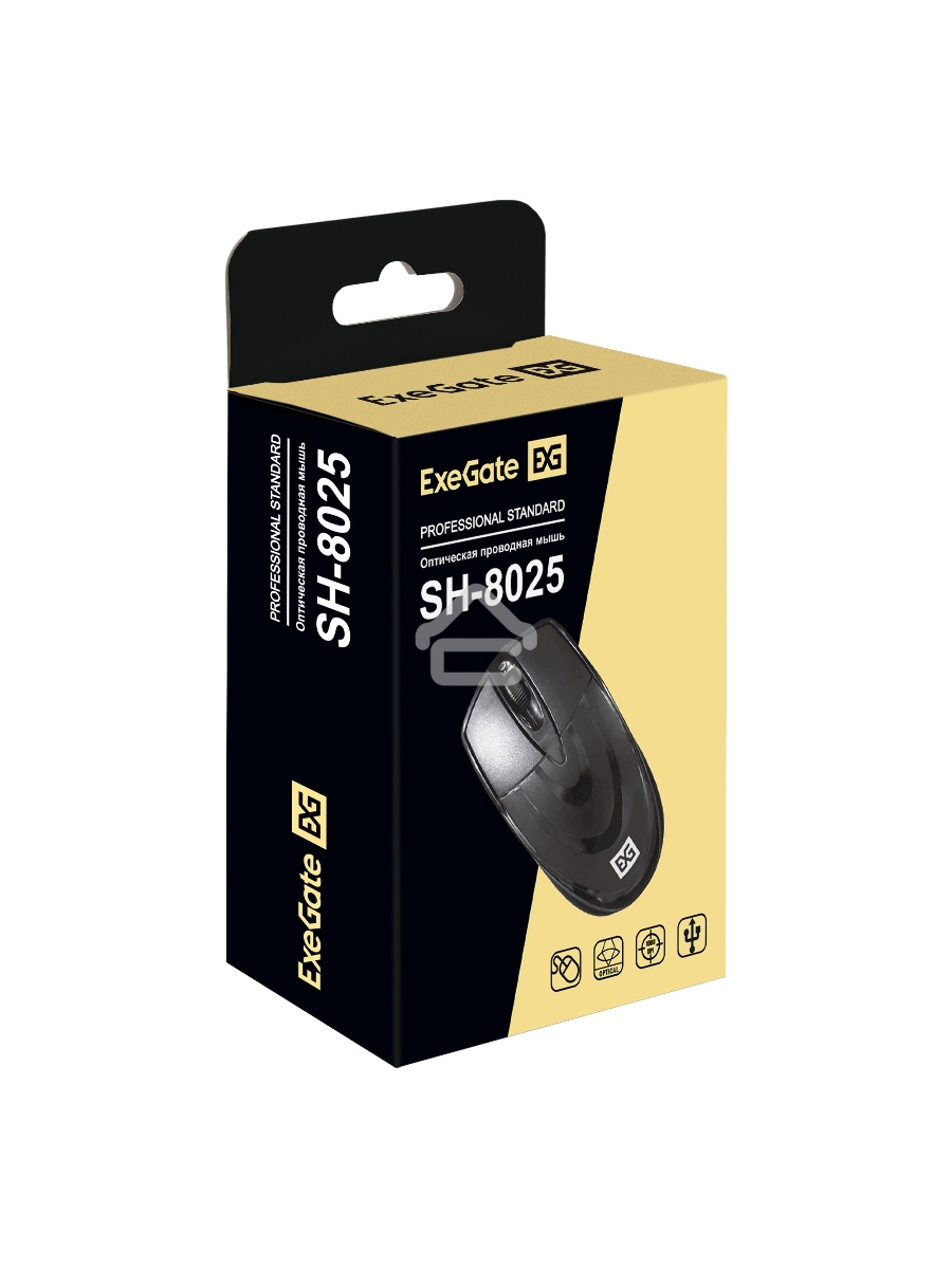 Мышь проводная ExeGate Professional Standard SH-8025 черный, 1000 dpi, USB, кнопки - 3