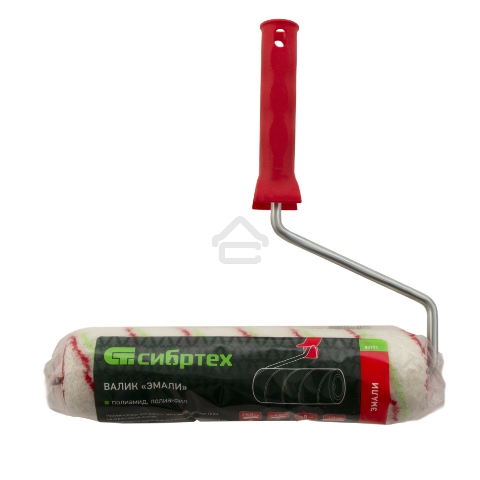 Валик Сибртех Эмали, 250 мм, ворс 12 мм, D 48 мм, D ручки 8 мм, полиамид,полиакрил
