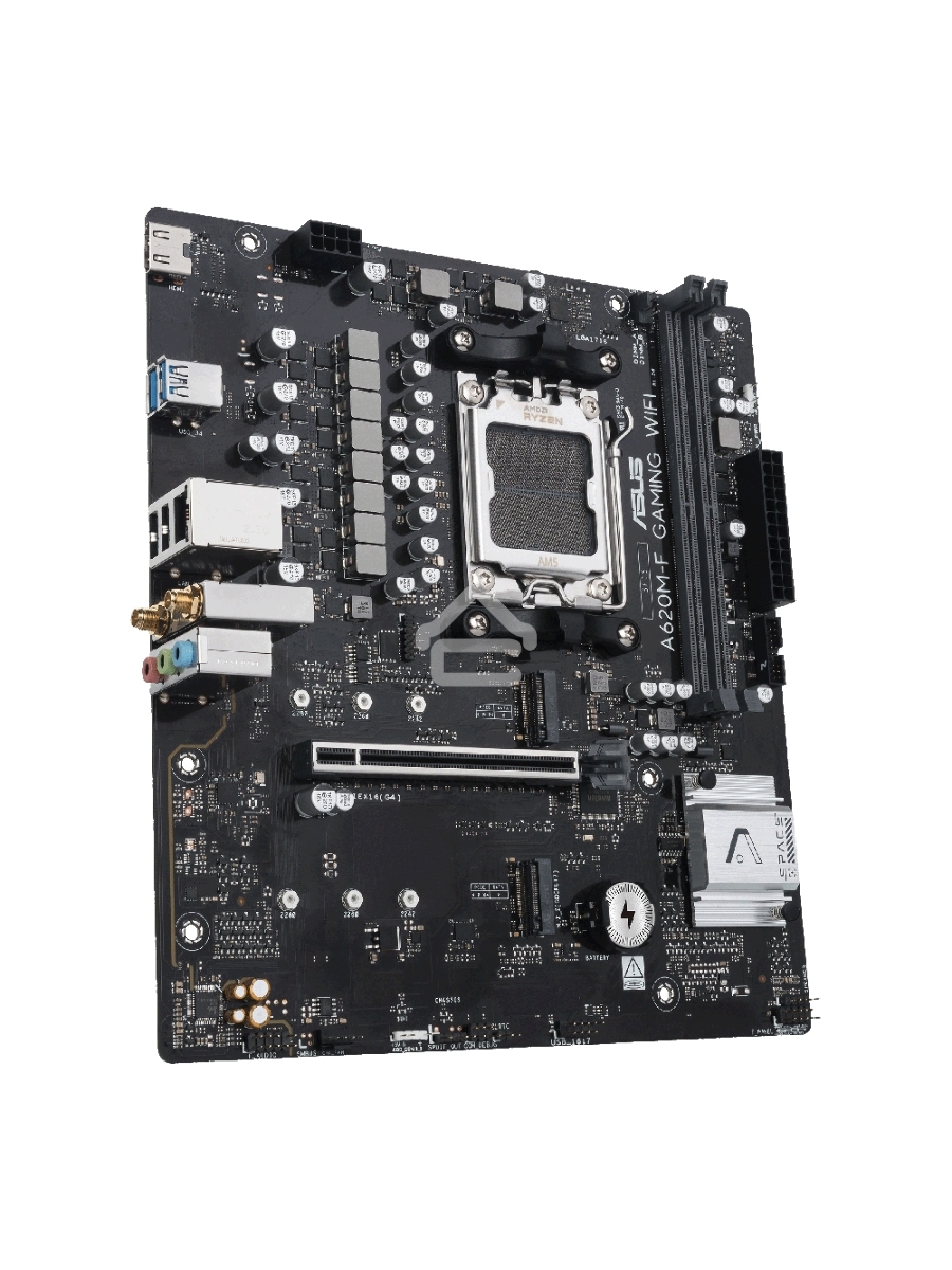 Материнская плата ASUS A620M-F GAMING WIFI, AM5, AMD A620, 2xDDR5, 2xM.2, 1xPCIe 4.0 x16, 1xHDMI, 1x2.5Gb LAN, Wi-Fi 6E, Bluetooth 5.3, 2xUSB-A 5Gbps, 2xUSB-A 2.0, 3x3.5 мм, 7.1, mATX