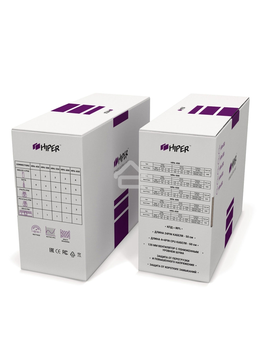 Блок питания HIPER HPA-600 BOX, 600Вт, 120мм, черный