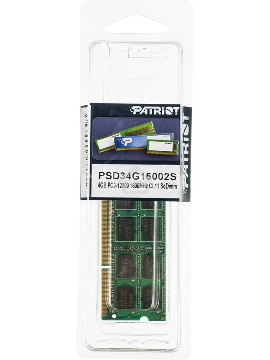 Оперативная память Patriot, DDR3, 4GB (1x4 GB), 1600 MHz, CL11, SO-DIMM