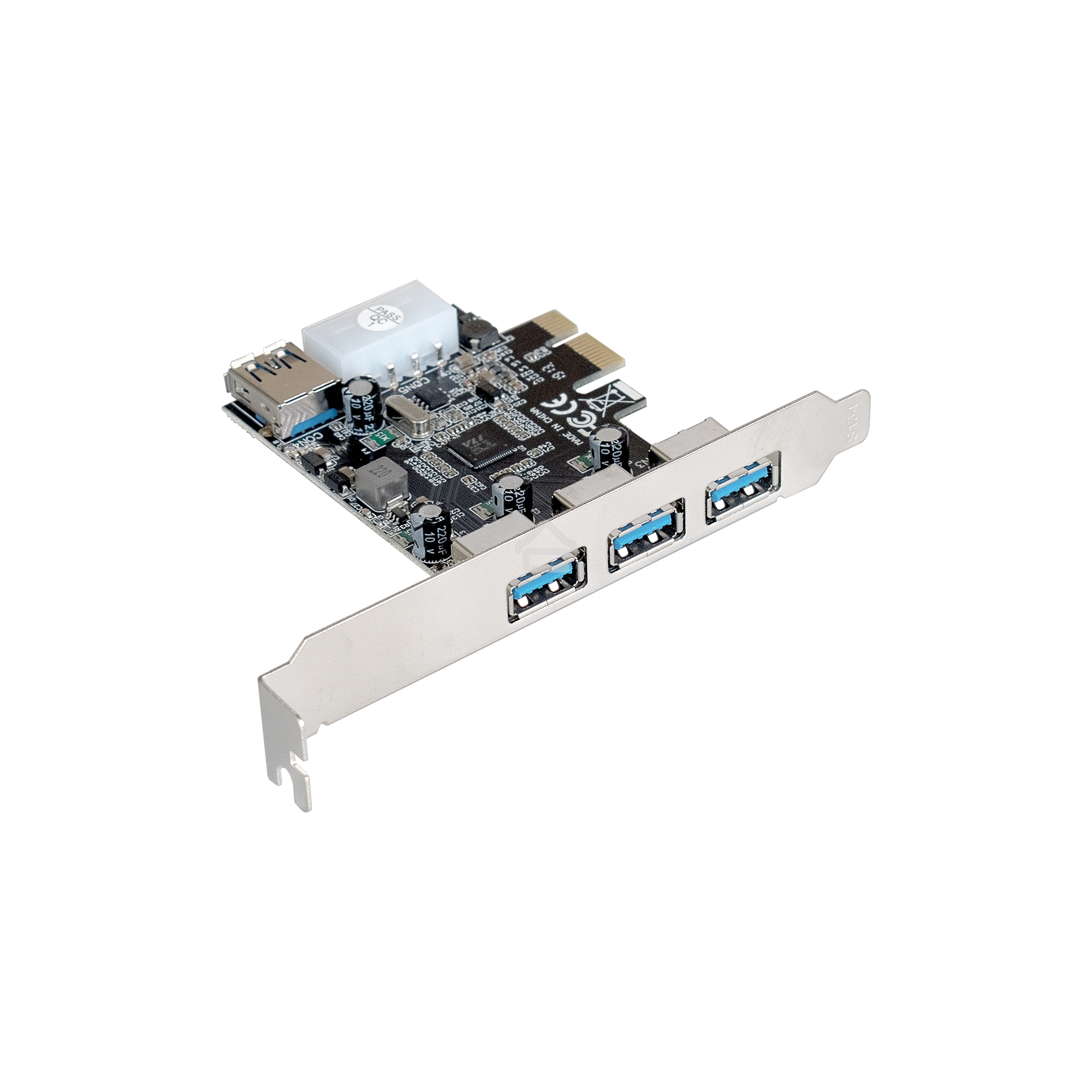 Контроллер ExeGate EXE-367 PCI-E 2.0, 3*USB3.0 ext + 1*USB3.0 int, разъем доп.питания (OEM)