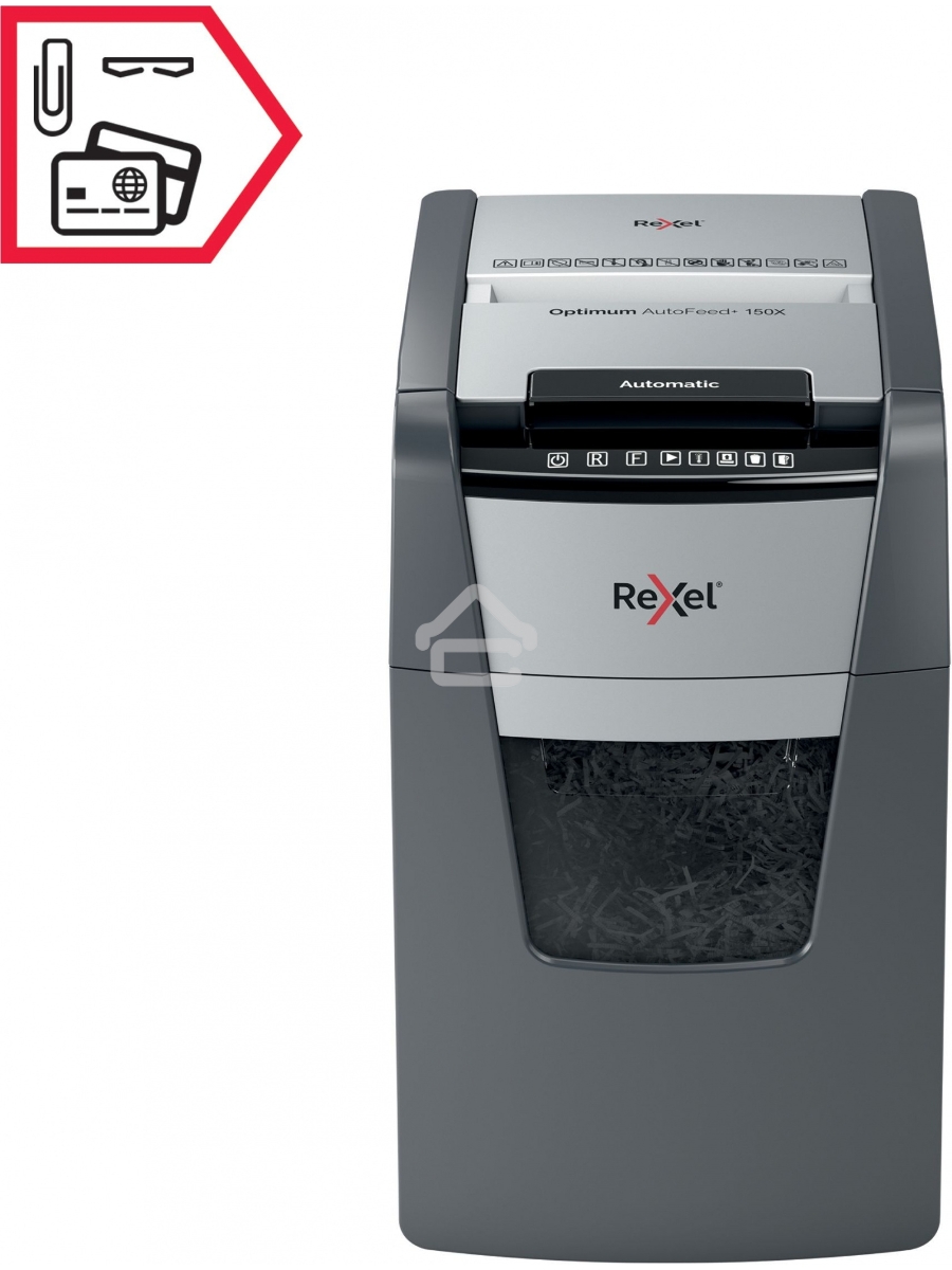 Шредер Rexel Optimum AutoFeed 150X черный с автоподачей (секр.P-4)/фрагменты/150лист./44лтр./скрепки/скобы/пл.карты
