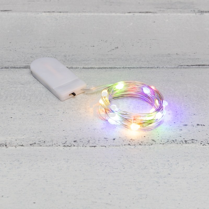 Гирлянда «Роса» с крупными каплями 2 м, 20 LED, цвет свечения мультиколор, 2хCR2032 в комплекте, тонкий батарейный блок NEON-NIGHT