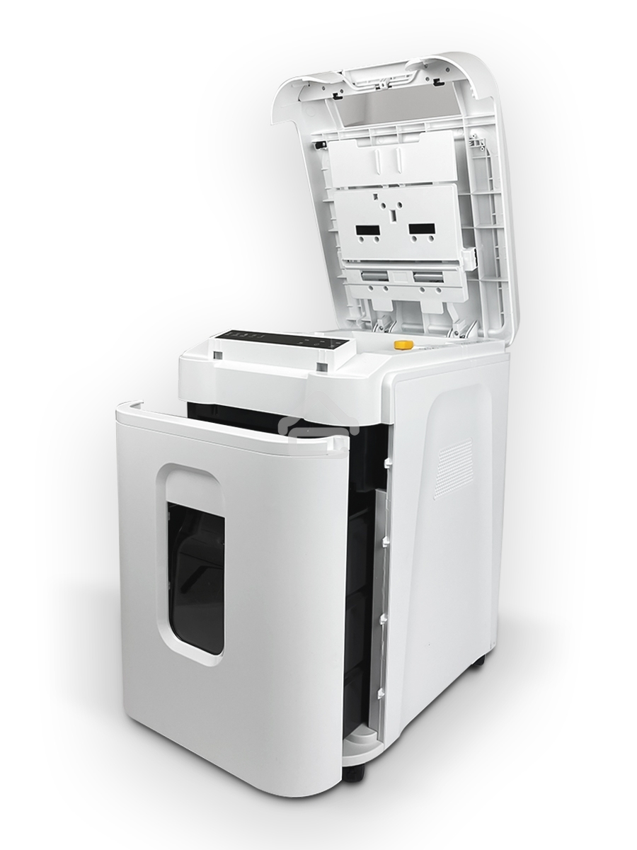 Шредер Heleos АП37-5 белый/белый с автоподачей (секр.P-5) фрагменты 220лист. 37лтр. скрепки скобы пл.карты