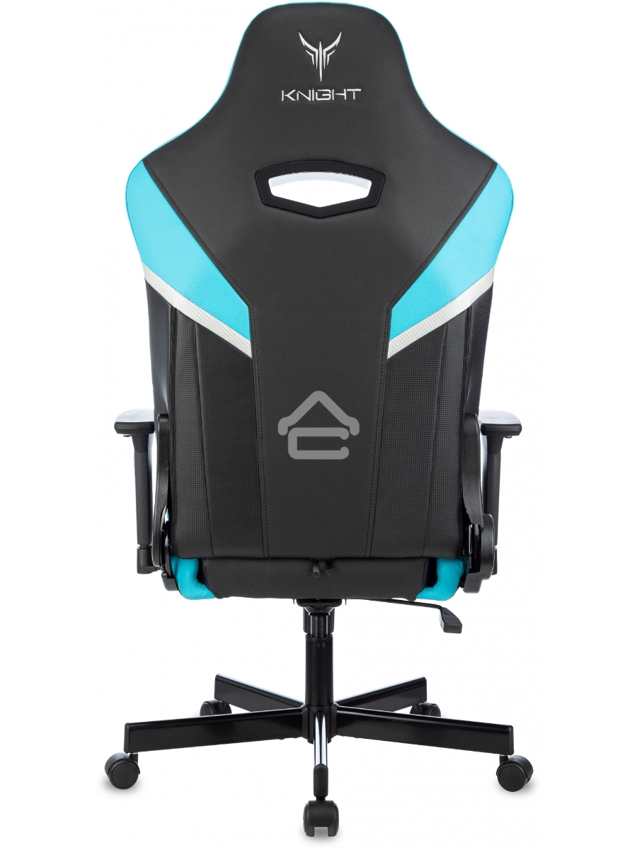 Кресло игровое Knight Thunder 5X черный/голубой эко.кожа крестов. металл
