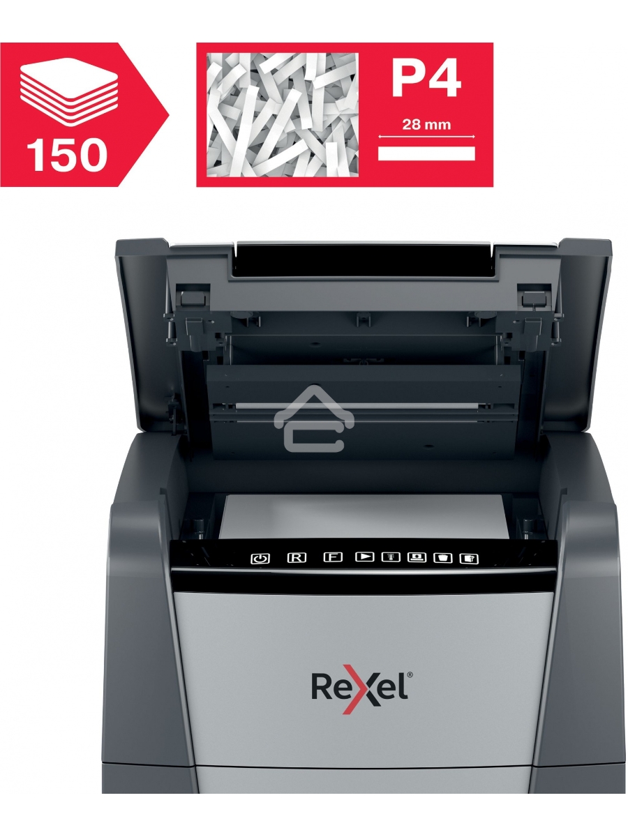 Шредер Rexel Optimum AutoFeed 150X черный с автоподачей (секр.P-4)/фрагменты/150лист./44лтр./скрепки/скобы/пл.карты