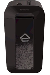 Шредер Fellowes PowerShred LX65 черный (секр.P-4)/перекрестный/10лист./22лтр./скрепки/скобы/пл.карты