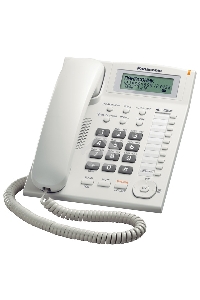 Телефон проводной Panasonic KX-TS2388RUW белый {индикатор вызова,повторный набор последнего номера,4 уровня громкости звонка}