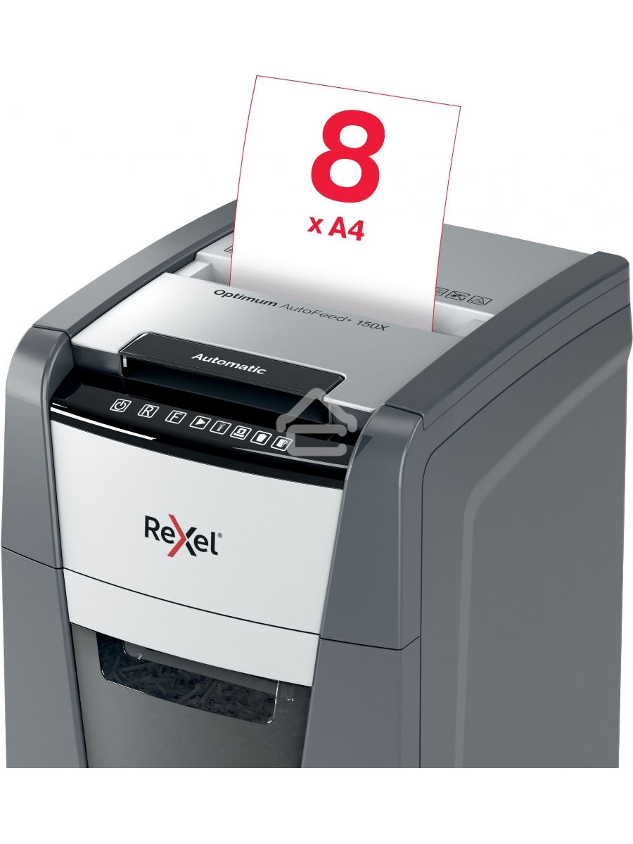 Шредер Rexel Optimum AutoFeed 150X черный с автоподачей (секр.P-4)/фрагменты/150лист./44лтр./скрепки/скобы/пл.карты