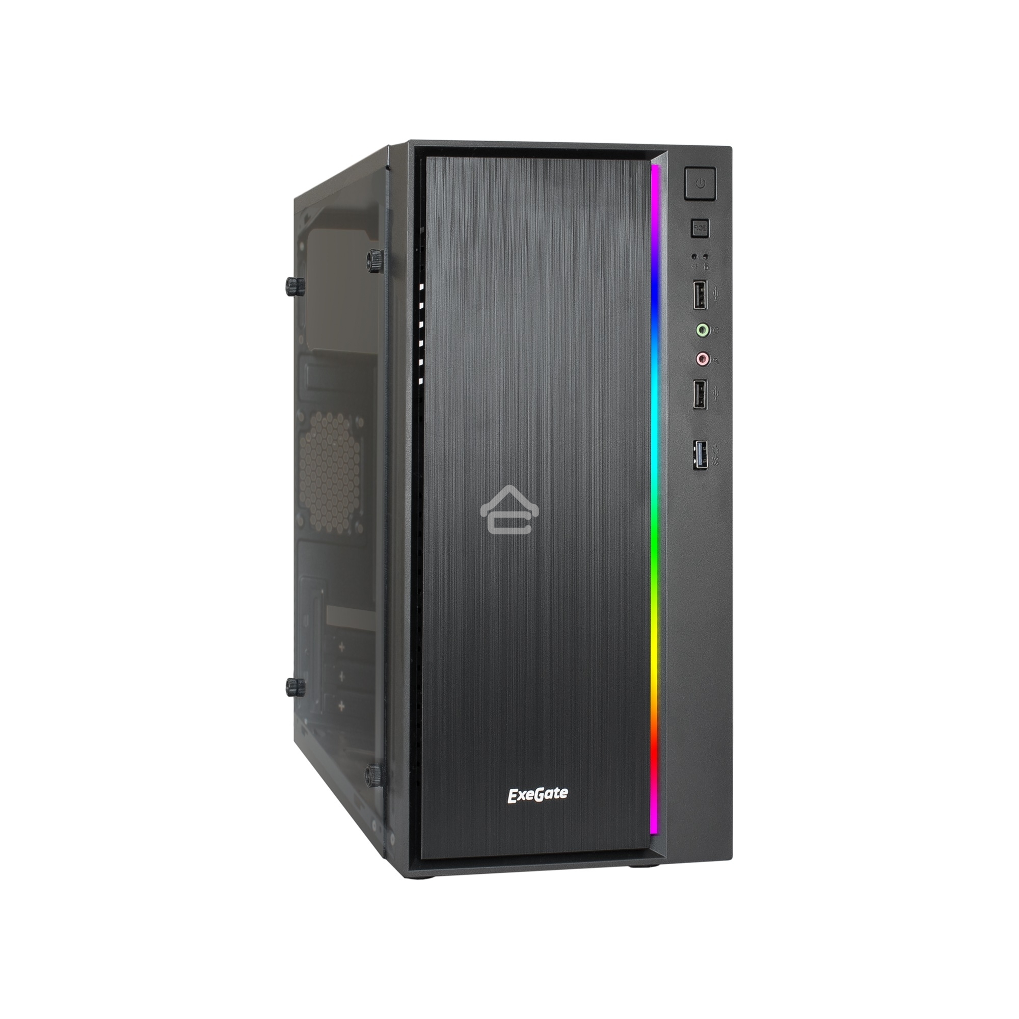 Компьютерный корпус Minitower ExeGate mEVO-9301 Black-RGB light, ATX, <500NPX>, 2*USB+1*USB3.0, HD Audio