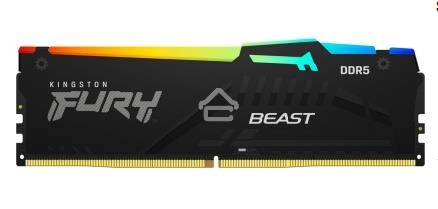 Оперативная память Kingston Fury Beast, DDR5, 32GB (2x16GB), 5200MHz, CL40, DIMM, с радиаторами, RGB, черный